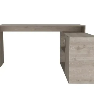 HMS 60" Light Gray L-Shaped Computer Desk Modern Wood and Metal Office Desk Durable Assembled Space-Saving Storage Features