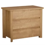 Beige white 3-drawer farmhouse nightstand with ample storage and a large tabletop, perfect for a modern rustic bedroom.