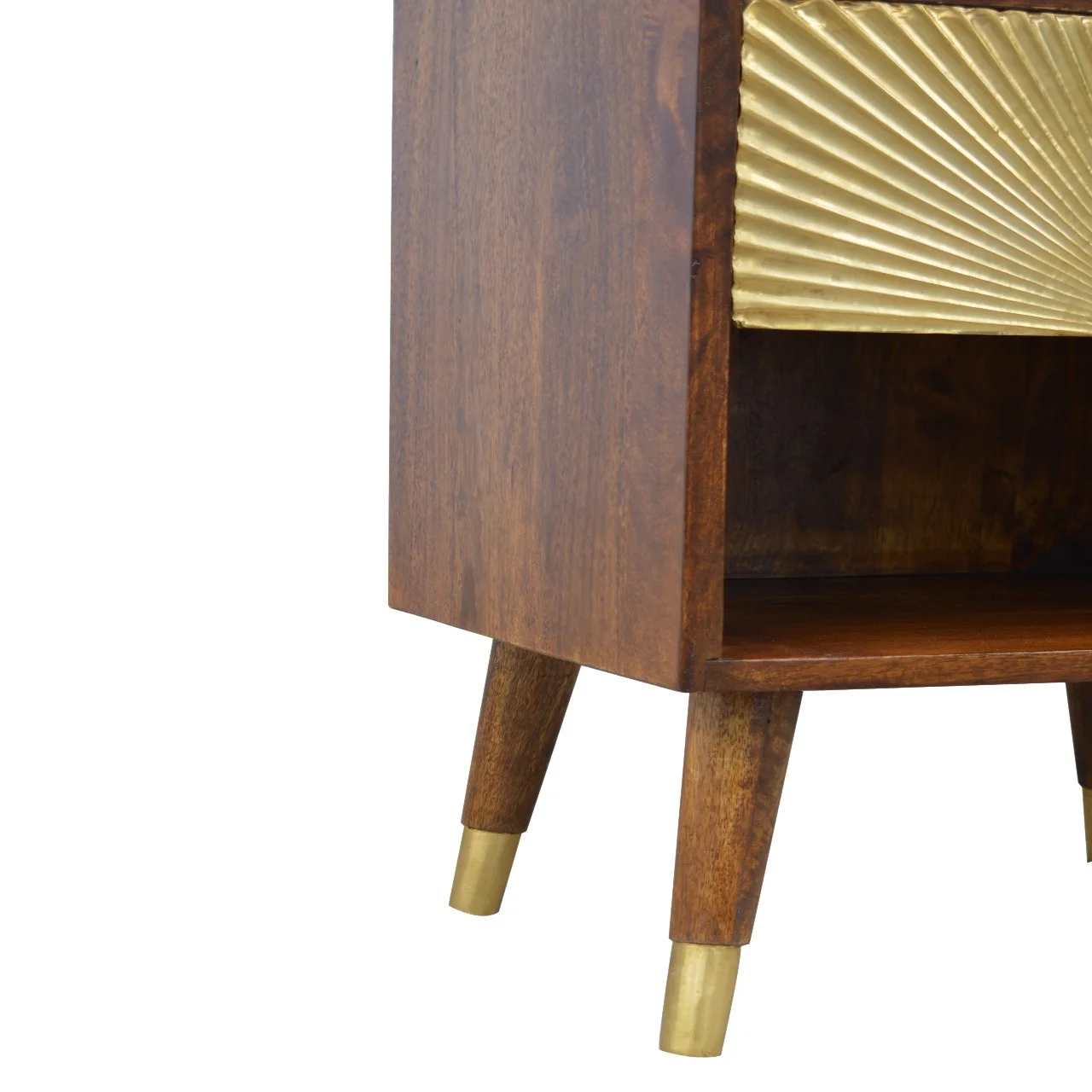 Solid Wood Manila Gold Nightstand – 1 Drawer 1 Open Slot Dark Brown