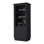 HMS 70 Rustic Modern Dining Black Bar Cabinet Home Use Wine Storage with Iron Wood Oak Panel Materials - Image 4