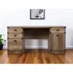 HMS 59 Oak Wood Pedestal Computer Desk with Four Drawers Solid Wood Adjustable for Office or Hotel Use – side view