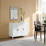 Modern Ivory FCJ Sideboard Buffet Cabinet for Home 3-Door Removable Shelves for Living & Dining Room Wood Material