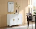 Modern living room storage cabinet in ivory finish with three doors and wooden top