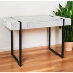 HMS 45 Solid Wood Office Desk White and Black Writing Desk with Modern Design Foldable Feature for Home Office Living Room