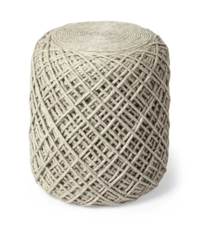 Goldoma 16 inch ivory cylinder pouf ottoman as contemporary seating in living room
