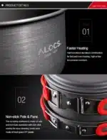 Alocs Outdoor Folding Camping Pot Cookware Mess Kit Pot Water Kettle Frying Pan Bowl Cooking Set Backpacking Picnic Hiking