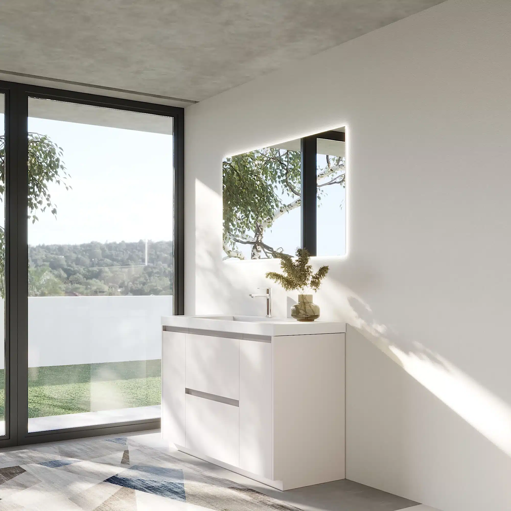 High Gloss White 48 Inch Single Sink Bathroom Vanity Set Resin Top US Warehouse Stock Commercial Sample Accepted
