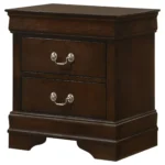 Cappuccino nightstand 2 drawer with warm wood finish and bail handles