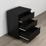 Black nightstand with drawers - minimalist handle-free design with three drawers for bedroom storage - Goldoma