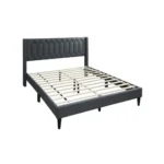 Goldoma Queen Size Bed Frame with Diamond Tufted Charcoal Burlap Headboard – styled in a modern Living setting