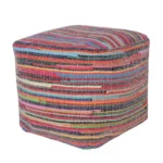 Goldoma 18" Red Black Striped Cube Pouf Ottoman - Foldable Foot Stool & Extra Seat – close-up detail