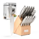 15 Piece Premium Utility Bread Paring Knife Carbon Steel Chef Kitchen Knife Set with Scissors – angled view