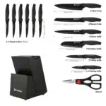 15 Pieces Black Anti-Slip Handle Carbon Steel Blade Kitchen Knife Set with Sharpener Chicken Bone Scissors – close-up detail