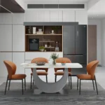 Goldoma Luxury Marble Textured Dining Table with Sintered Stone Top and Gold Metal Base - Rectangular Modern Style