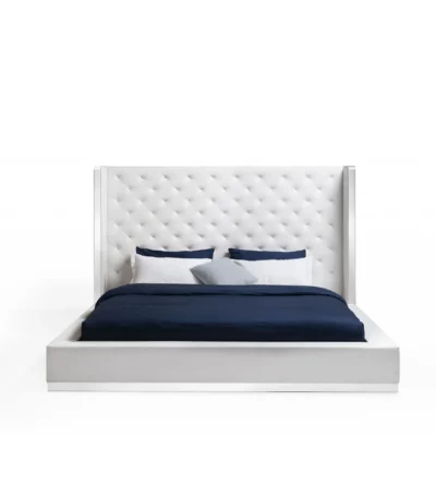 Goldoma black tufted faux leather king bed frame in modern bedroom setting