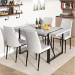 Modern 55 inch gray rectangular dining table for 4 with metal frame in dining room