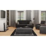 Goldoma 52-inch tufted storage ottoman in black and brown microfiber with hidden storage compartment