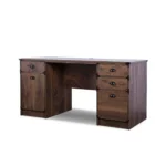 HMS 59 Walnut Wood Pedestal Computer Desk with Durable Metal Four Drawers – top view