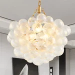 20-Inch Gold Pendant Light Chandelier with Threaded Clear Glass Globe Shade,Adjustable Height, Ideal for Living Room(No