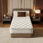 Goldoma pocket spring memory foam mattress with removable cover, medium firmness, on a bed frame