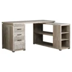 HMS 47" Gray L-Shaped Computer Desk with Three Drawers and Bookshelf Simple Design PC Gaming Desk for Bedroom Folding