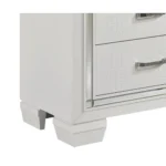 White nightstand with faux alligator textured drawer fronts, glossy finish, and stainless steel handles - Goldoma nightstand storage