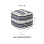 Goldoma handwoven cotton unstuffed boho pouf cover in indigo on a light background