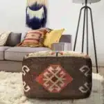 Goldoma 18" Brown Tribal Pouf Ottoman - Foldable Foot Stool for Living Room & Bedroom – base detail