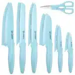 Full Blue 13 Piece Multifunctional Chef Knives Carbon Steel Kitchen Knife Set with Scissors – angled view