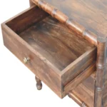 Solid wood bamboo nightstand with two drawers in roasted almond brown finish - classic storage piece for bedroom or living room