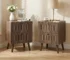 Modern walnut nightstand with drawers and solid wood legs in bedroom setting
