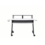 HMS 47" Modern White Black Computer Desk Adjustable Wooden Metal Table Glass Top Simple Space-Saving Assembled for Hotels