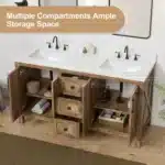 Goldoma 36-inch mid-century bathroom vanity with striped wood design, undermount sink, and storage shelf, placed