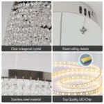 US Stock Free Shipping 16 Inch Round K9 Crystal Chandelier Chrome Stainless Steel Modern LED Pendant Light for Dining Living