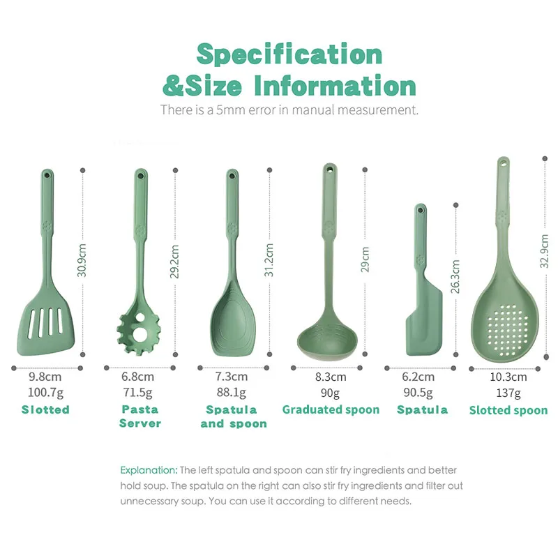 Food Grade Silicone Spatula and Spoon Set 6pcs Multi-Purpose Kitchen Utensil Set