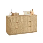 Modern 6-drawer solid oak dresser with natural finish and lighted mirror - Goldoma