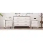 Elegant 3-Piece Dresser Set with Two Nightstands and Metal Handles – close-up detail