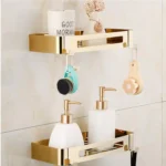 Bathroom Shelf Bath Storage Holder Wall Mounted Gold Stainless Steel Square Bath Shower Shelf Bath Shampoo Holder Corner