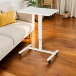 HMS Adjustable White Wood and Stainless Steel Rolling Standing Desk Elegant Office Solution – side view