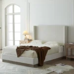 Goldoma Queen Adjustable Wingback Bed with 53.1" High Headboard – side view