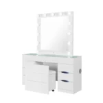 Modern Solid Oak Wood Dresser Vanity Table with adjustable lighted mirror and storage drawers - Goldoma oak wood dresser vanity