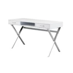 HMS 47" White and Silver Wood and Metal Computer Desk with Two Drawers and Shelf Portable and Simple Design for Hotels