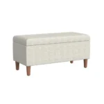 Goldoma modern accent storage bench with cream chevron woven fabric and hidden storage compartment in entryway