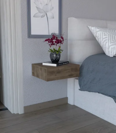 Milano floating nightstand dark brown wall mounted with drawer in bedroom modern style
