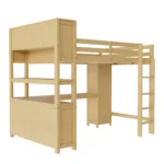 [US Stock] Queen Size Wood Loft Bed With Cabinet and Bookshelf Fast Delivery From US Warehouse Dropshipping Acceptable
