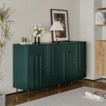 Modern Green Lacquered 4 Door Wooden Cabinet Sideboard Buffet Server Cabinet Storage Cabinet, for Living Room, Entryway - Image 4