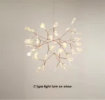 Nordic Chandelier Art Hanging living Room Chandelier Modern Restaurant Kitchen Firefly Lamp Rose Gold/Black Branch Round