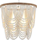 Boho Wood Beaded Chandelier, Farmhouse Pendant Light Large Coastal Chandelier for Living Room Dining Room Entryway UL Listed