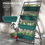 Close-up of the textured green planter, showcasing its matte finish and drainage holes.