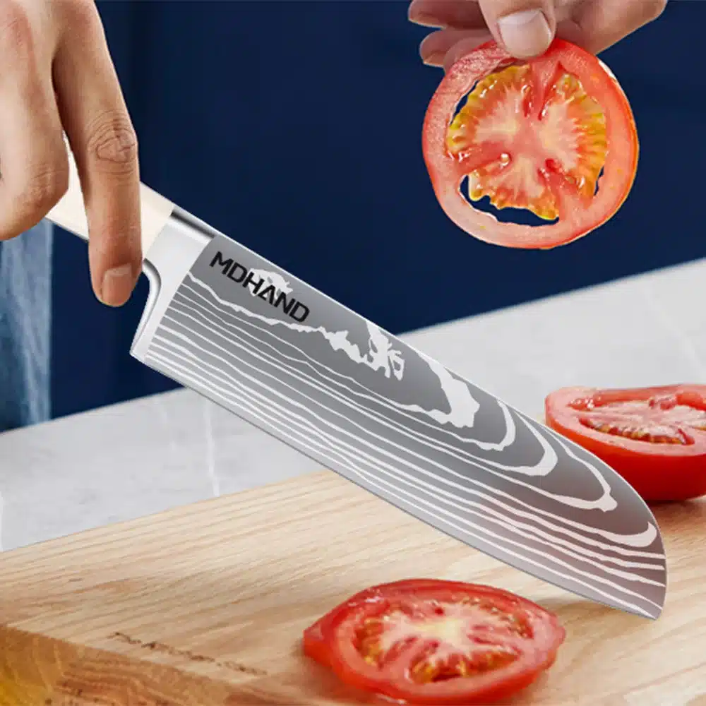 14pcs Stainless Steel Kitchen Knife Set with Sharpener & Wood Handle, Chef, Santoku, Bread, Utility,Steak,Paring & Carving Knife